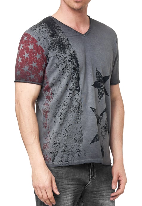 USA T-Shirt Sterne und Streifen V-Ausschnitt im Used Look - Image 3