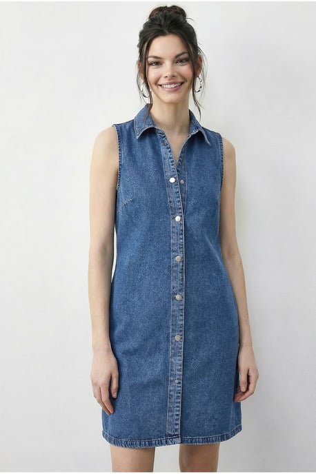 Mini-Denim-Kleid mit Hemdkragen und Tasche - Image 2