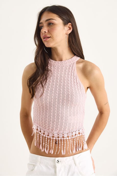Strukturierte Halter-Crop-Bluse - Image 3