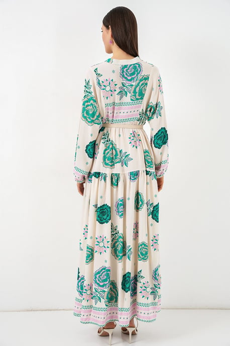 Gemustertes V-Ausschnitt Maxikleid - Image 6