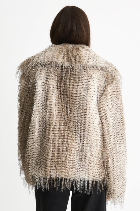 Braune Schneeleopard-Faux-Fur-Kurze Jacke - Image 4