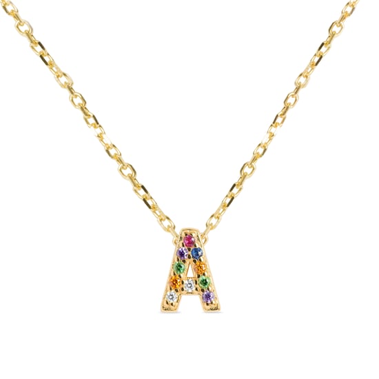 Luxenter, Alphabet-Halskette aus 925er Sterlingsilber und mehrfarbigen Zirkonen mit 18 Karat Gelbgoldplattierung - Image 1