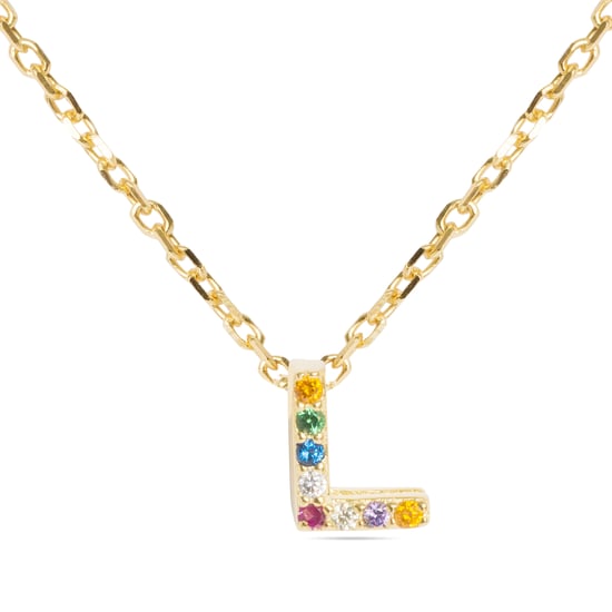 Luxenter Halskette aus 925er Sterlingsilber mit mehrfarbigen Zirkonias in 18K Gelbgold - Alphabet - Image 1