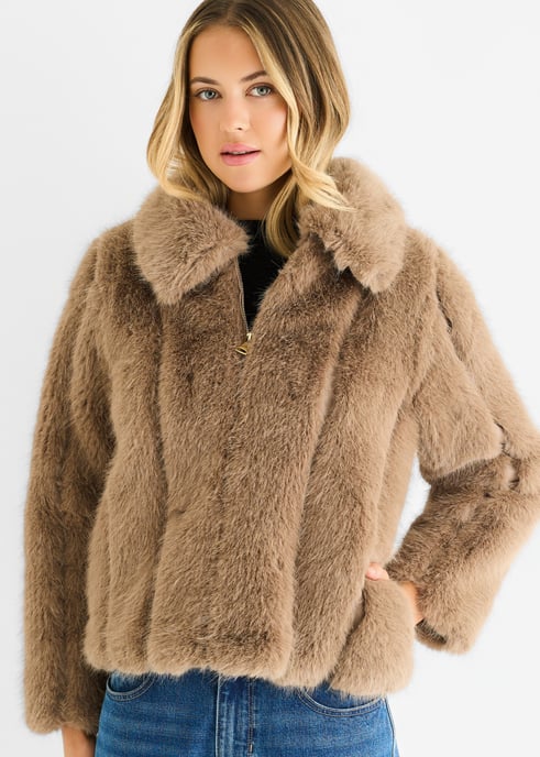 Kurze Jacke aus Kunstfell mit Reißverschluss - Image 2
