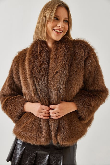 Kunstfell Kurzjacke mit offenem Kragen - Image 2