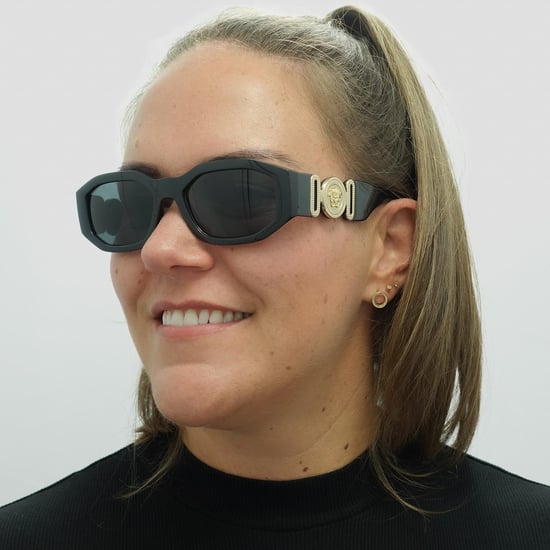 Versace Rechteckige Unisex Sonnenbrille Schwarz Dunkelgrau - Image 5
