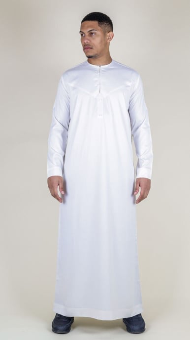 Weißes Thobe-Gewand für Herren aus Satin, emiratische islamische Jubba Eid, normale Passform - Image 1