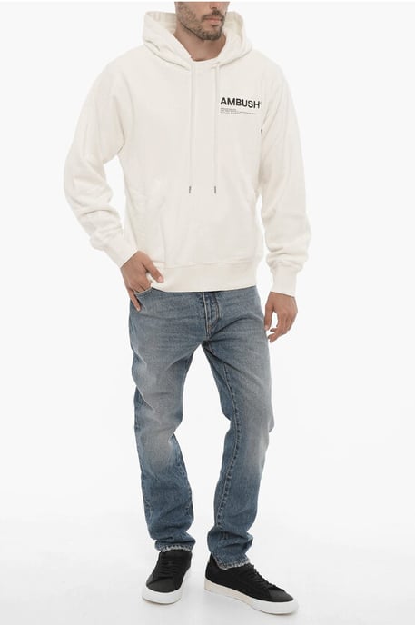 Uni-Farben-Hoodie mit kontrastierendem Logo in Weiß - Image 4