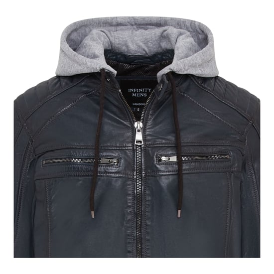 Blaue Bikerjacke aus Lammleder mit Kapuze für Herren – Kingston - Image 5
