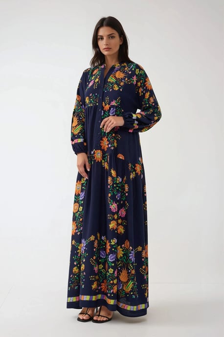 Bedrucktes V-Ausschnitt-Maxikleid mit Knopfdetails - Image 5