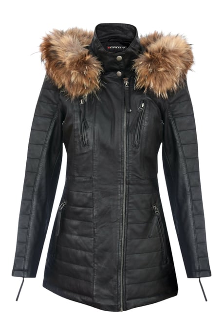 Damen-Parka aus gestepptem Leder in Schwarz – Winton - Image 1