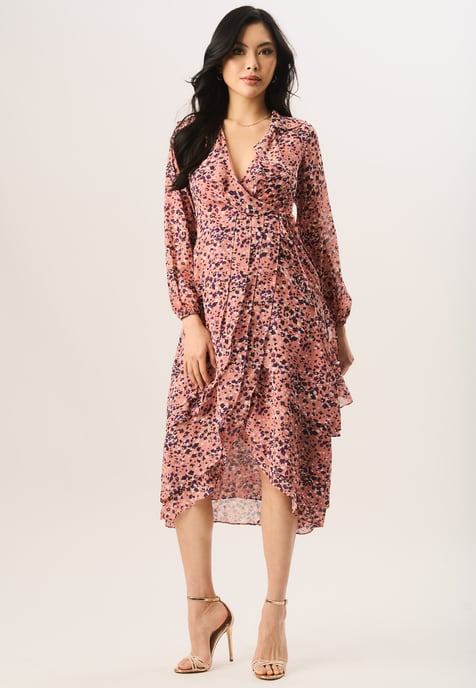 Gini London Wickelkleid mit mehrlagigen Volants und Animalprint - Mehrfarbig - Image 1