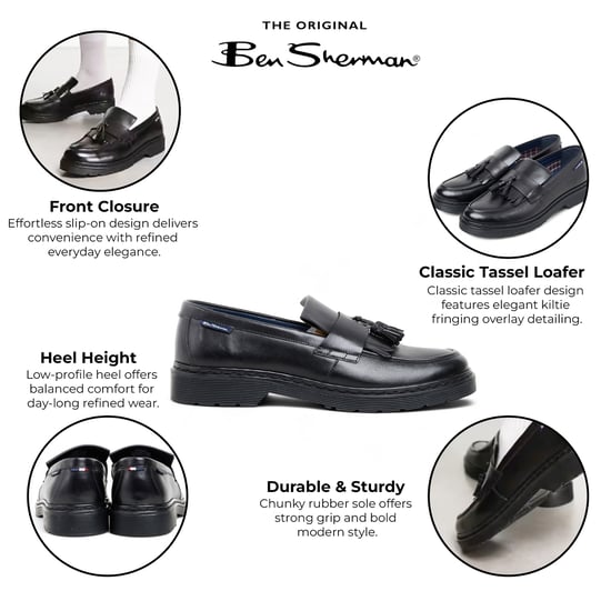 Ben Sherman Herren-Slipper aus schwarzem Leder mit Quasten - Dudley - Image 2