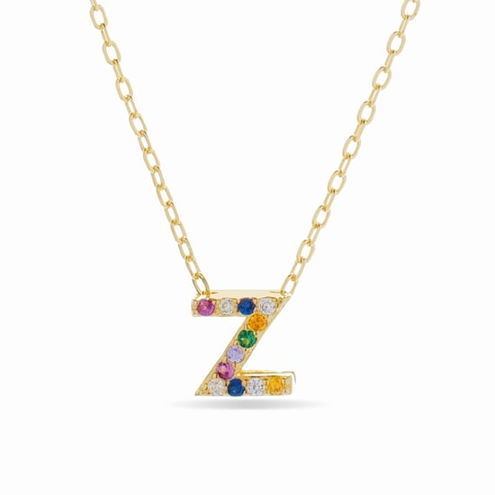 Luxenter Alphabet-Halskette aus 925er Sterlingsilber und mehrfarbigen Zirkonen mit 18 Karat Gelbgoldplattierung - Image 1