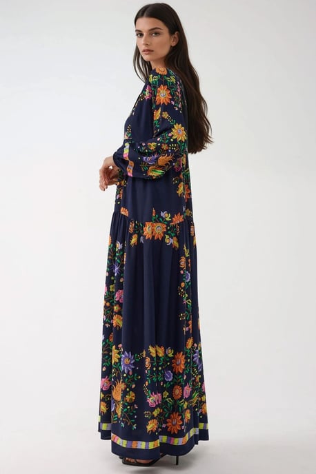 Bedrucktes V-Ausschnitt-Maxikleid mit Knopfdetails - Image 2
