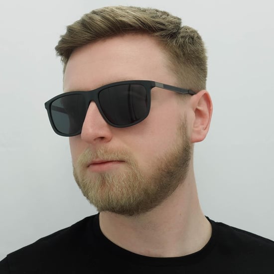 Hugo von Hugo Boss Rechteckige Herren Sonnenbrille Matt Schwarz Grau - Image 6