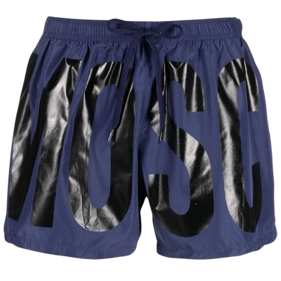 Marineblaue kurze Badeshorts mit Print-Logo der Marke Moschino - Image 1