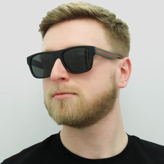 Gucci Rectangle Mens Black mit grünen und roten Streifen Grey Polarized Sonnenbrille - Image 6
