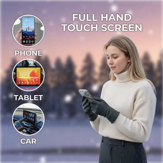 Damen-Autofahrerhandschuhe aus olivgrünem italienischem Leder mit weichem Wollfutter und Winter-Ziernahtdesign - Image 5