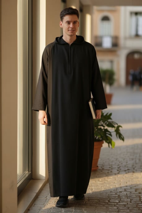 Herren Schwarze Kapuzen-Eid-Marokkanische Jubba-Robe Ramadan Eid Thobe LFS - HM12 - Image 1