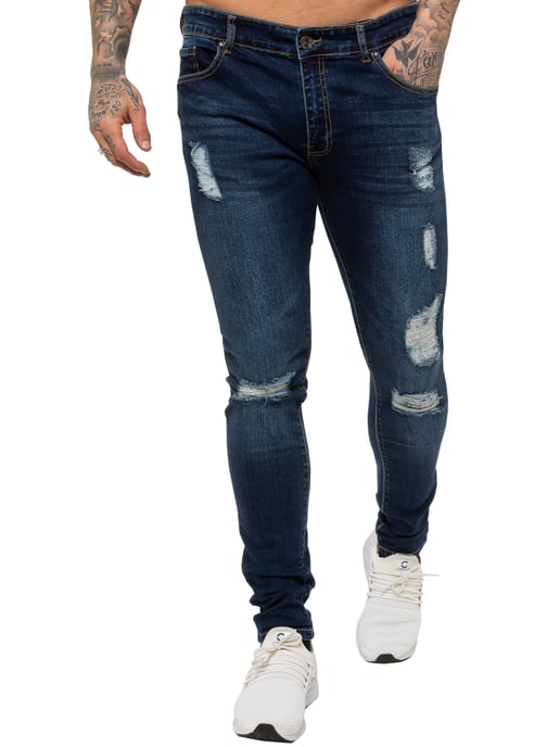 Enzo Herren Skinny Ripped Jeans - Image 3