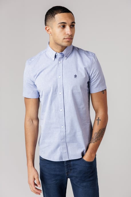 Navy Cotton Short Sleeve Oxford Shirt - Image 1