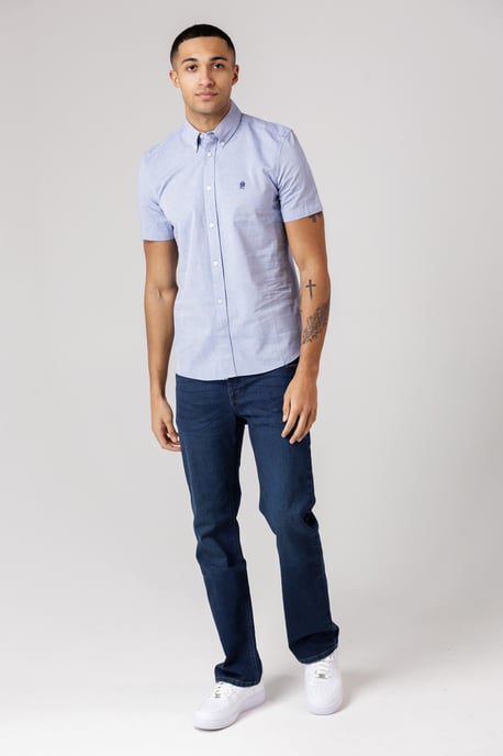 Navy Cotton Short Sleeve Oxford Shirt - Image 4