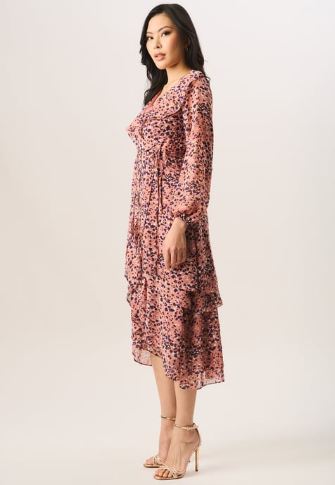Gini London Wickelkleid mit mehrlagigen Volants und Animalprint - Mehrfarbig - Image 3