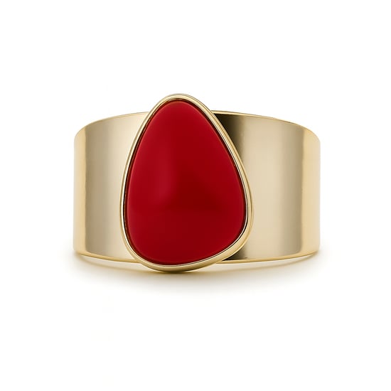 Luxenter Ring, Metalllegierung und Koralle, 18K vergoldet - Image 6