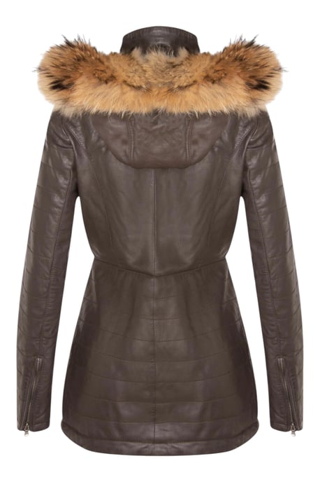 Damen-Parka aus gestepptem Leder in Braun – Winton - Image 5