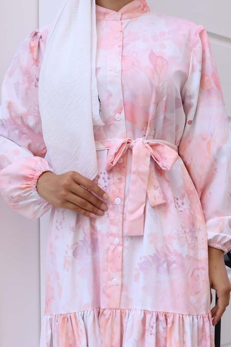 Knopf-Front Maxi-Kleid mit Taillenband - Image 3