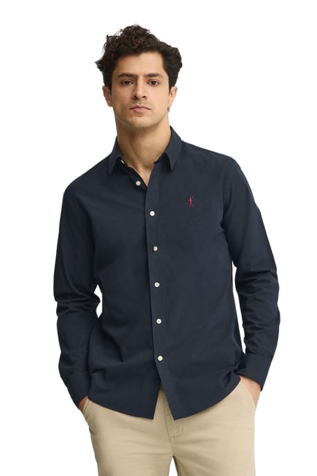 Hemd marineblau mit Crinkle-Effekt im Regular Fit mit Rigby Go Logo - Image 1
