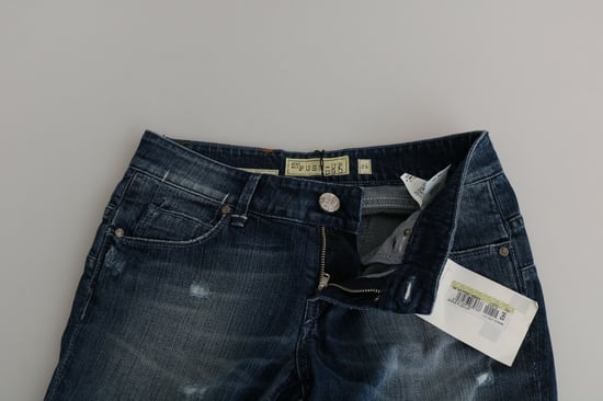 Acht Baumwolle Blau gewaschene Low-Waist Skinny Cropped Jeans - Image 6