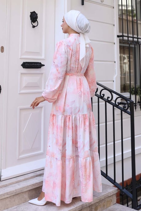 Knopf-Front Maxi-Kleid mit Taillenband - Image 5