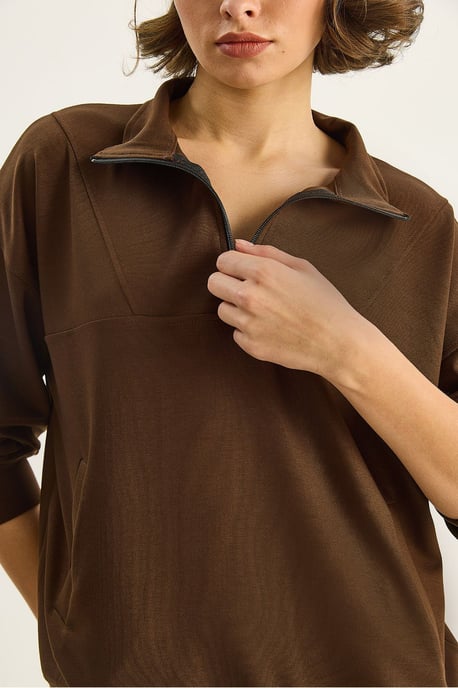 Lässig geschnittenes Strick-Sweatshirt mit Reißverschlusskragen - Image 5