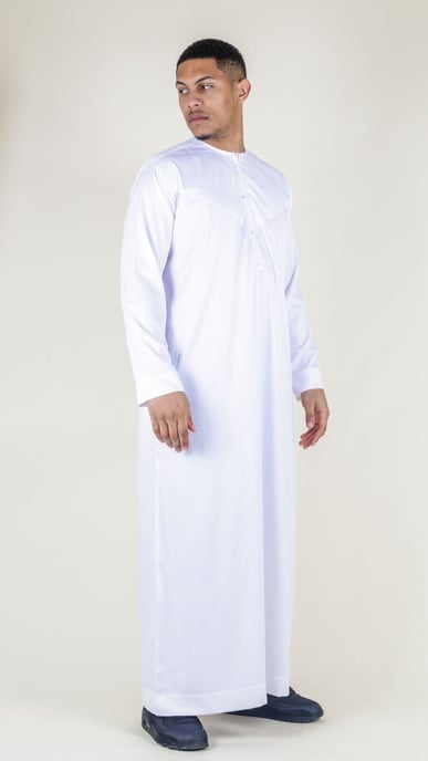 Weißes Thobe-Gewand für Herren aus Satin, emiratische islamische Jubba Eid, normale Passform - Image 5