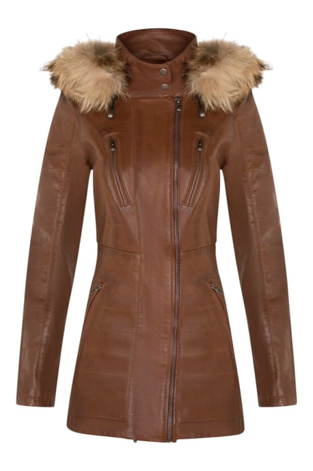 Damen-Parka aus gestepptem Leder in Hellbraun – Winton - Image 1