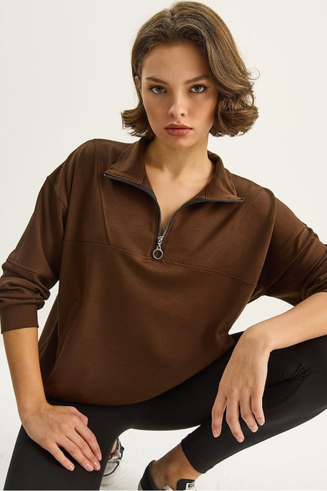 Lässig geschnittenes Strick-Sweatshirt mit Reißverschlusskragen - Image 1