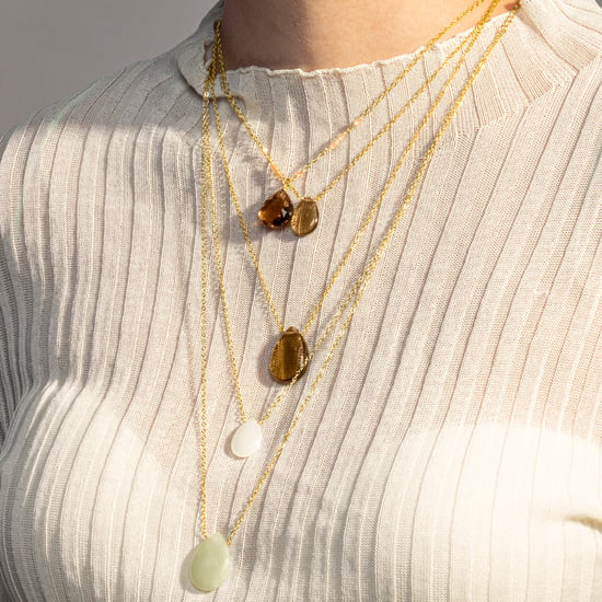 Luxenter Halskette, Metalllegierung Abelia und grüne Jade, 18K vergoldet - Image 3