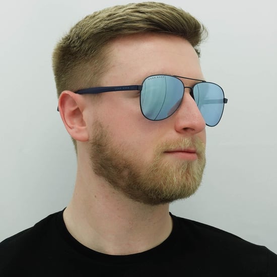 Hugo Boss Aviator Mens Matte Blue Blue Mirror Lunettes de soleil - Image 5