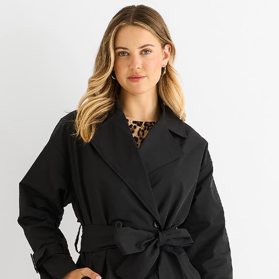 Schwarzer doppelreihiger Langarm-Trenchcoat mit Gürtel - Image 2