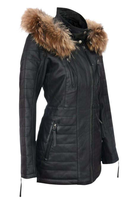 Damen-Parka aus gestepptem Leder in Schwarz – Winton - Image 4