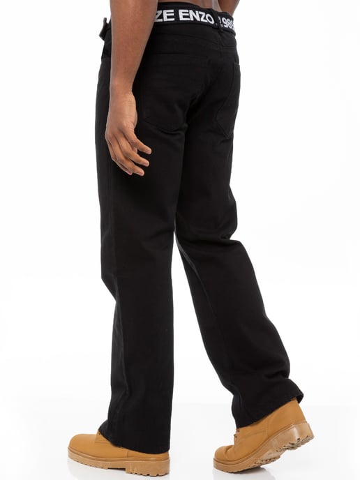 Enzo | Herren Regular Fit Denim Jeans mit Gürtel - Schwarz - Image 2