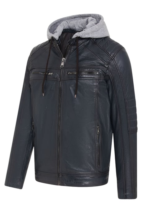 Blaue Bikerjacke aus Lammleder mit Kapuze für Herren – Kingston - Image 4
