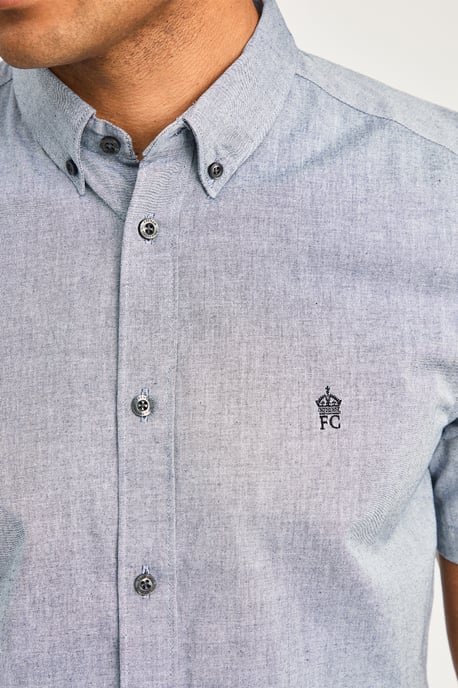 Navy Cotton Short Sleeve Oxford Shirt - Image 5