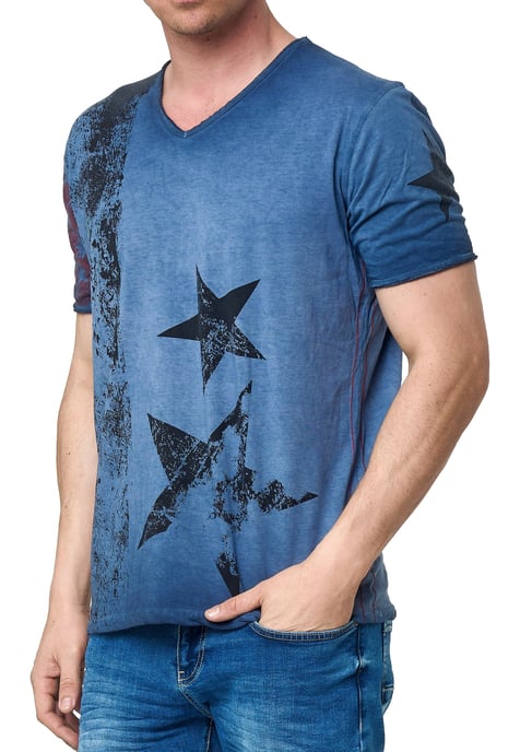 USA T-Shirt Stars and Stripes V-Ausschnitt im Used Look - Image 3