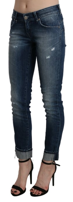 Acht Baumwolle Blau gewaschene Low-Waist Skinny Cropped Jeans - Image 5