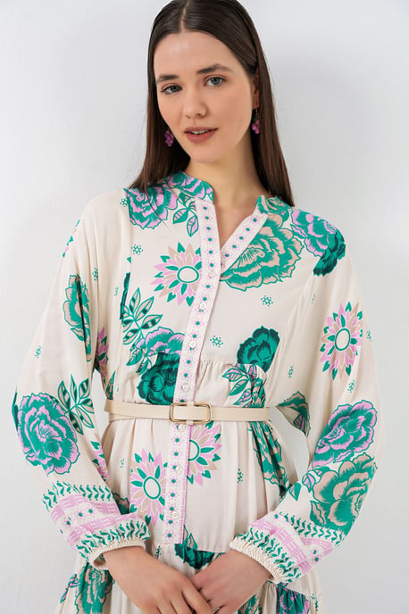Gemustertes V-Ausschnitt Maxikleid - Image 3