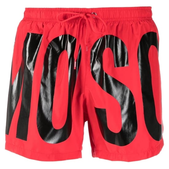 Rote kurze Badeshorts mit Print-Logo der Marke Moschino - Image 1