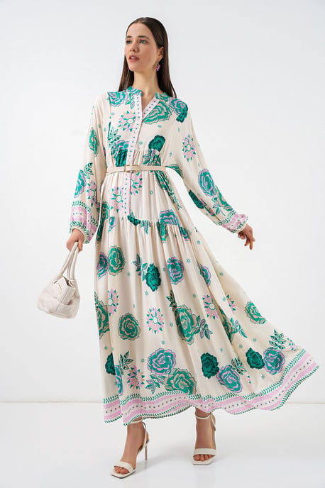 Gemustertes V-Ausschnitt Maxikleid - Image 2